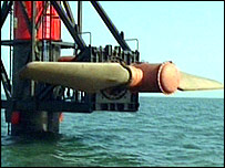 Tidal turbine raised for maintenance