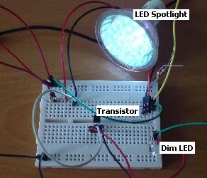 Complete transistor circuit with LEDs