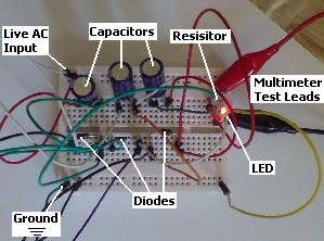 Voltage tripler circuit on prototyping breadboard