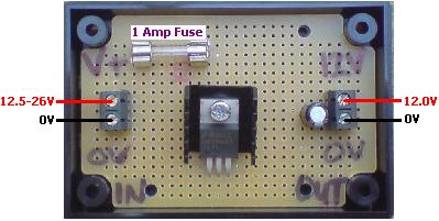 12 VOLT REGULATOR WITH FUSE. Supply a fixed 12.0 Volt DC to your devices (up to 1 Amp output). Includes fitted 1A fuse and 2 spare fuses.