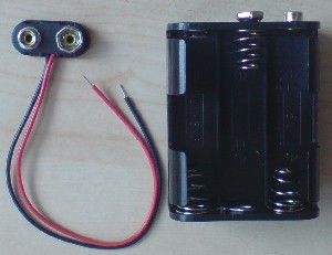 6 AA BATTERY HOLDER. Battery holder for 6 AA sized batteries with press stud connector and 150mm leads