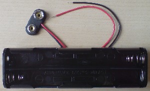 8 AA BATTERY HOLDER. Battery holder for 8 AA sized batteries with press stud connector and 150mm leads