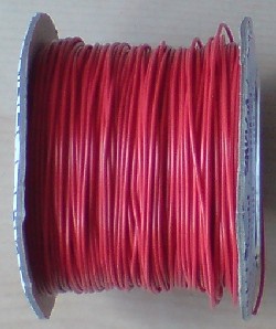 RED 1.4A CABLE. Insulated tinned copper wire - 7 strands of 0.2mm. Overall diameter 1.2mm including insulation. Rated to 1.4 Amps. Price per metre (Red)