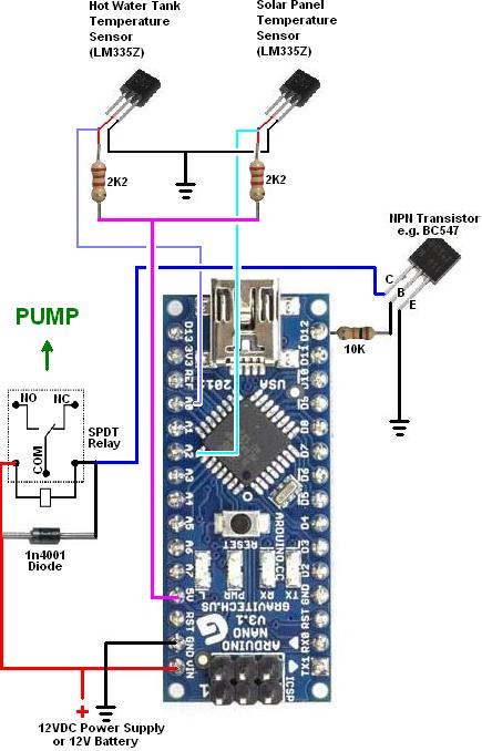 Arduino solar water heating pump controller with code and plans