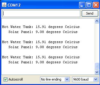 Serial terminal output for arduino solar water heating pump controller