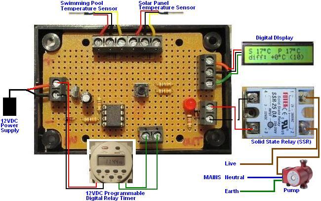 Swimming pool solar water heating pump controller with LCD display