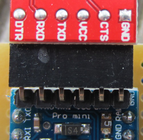 FTDI board connected to Arduino Pro Mini board
