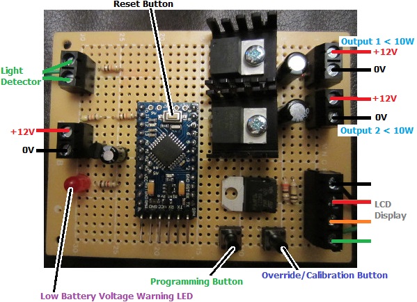 Poultry lighting controller with low voltage disconnect and display