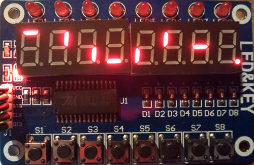 TM1638 module showing each segment being illuminated individually